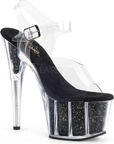 Pleaser Sandaal met enkelband, Paaldans schoenen -38 Shoes- ADORE-708G Paaldans schoenen Zwart/Transparant