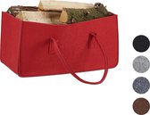 Relaxdays houtmand van vilt - haardhout tas - draagtas - vilttas - flexibel - opbergmand - rood
