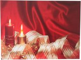 Canvas op houten frame - Kerstlint en kaarsen - led verlichting - Kerst