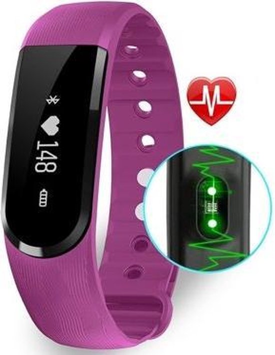 Activity Tracker SW101 met Hartslagmeter Stappenteller Paars Pols