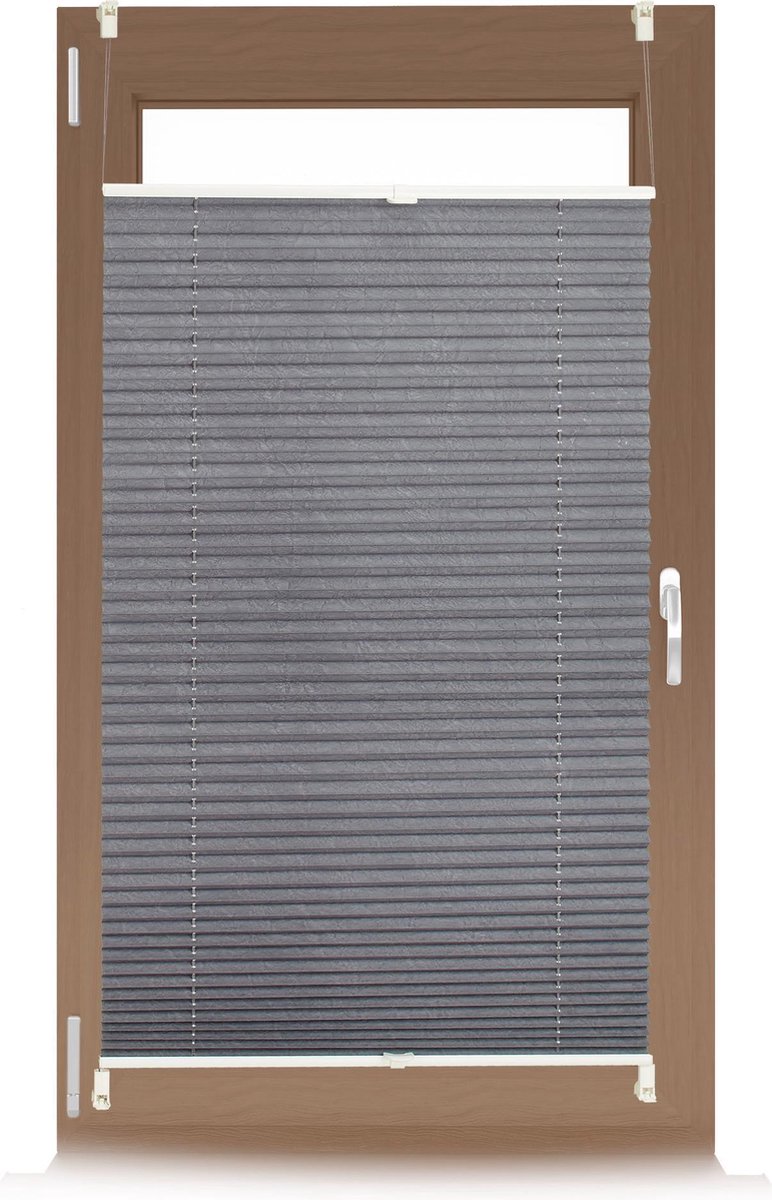 Relaxdays Plissegordijn grijs - zonder boren - plisséjaloezie - klemsteun- raambekleding - 60x130cm