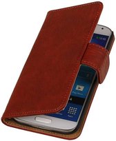 Mobieletelefoonhoesje - Samsung Galaxy S4 Hoesje Hout Bookstyle Rood