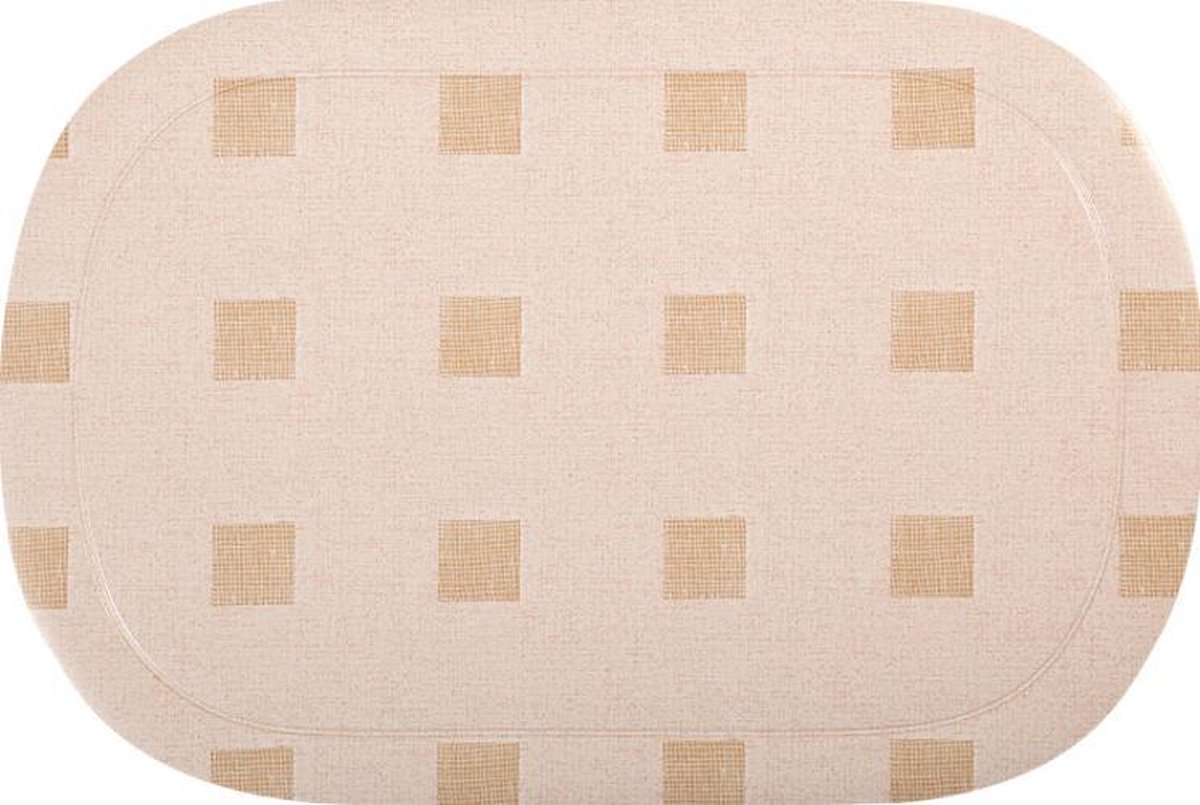Afwasbare placemat - Ovaal 45 x 30 cm - Beige Vierkantjes - Set van 6 stuks
