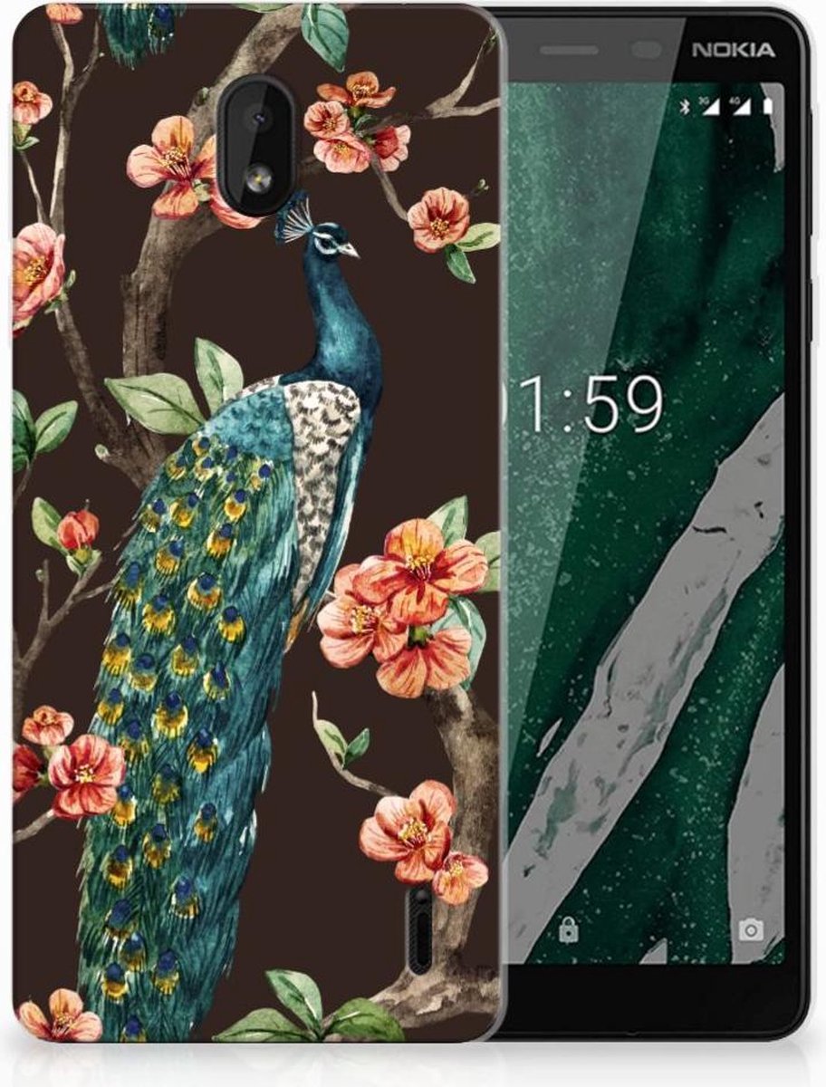 Nokia 1 Plus TPU Hoesje Pauw met Bloemen
