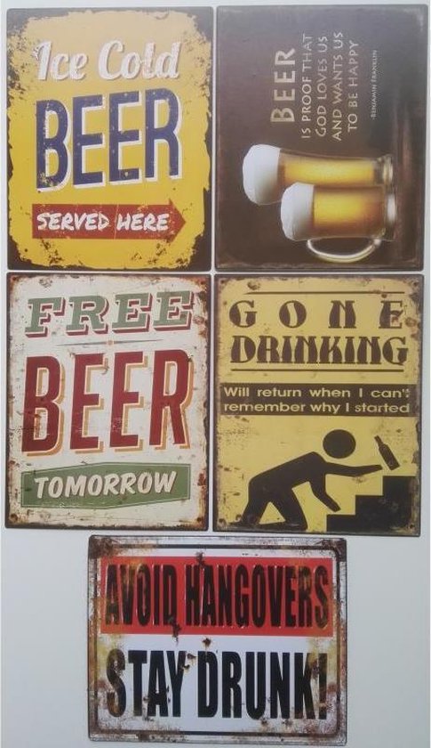 schaduw naald Dierentuin Vijf blikken reclameborden voor bier (set 12) - horeca borden - blik - cafe  | bol.com