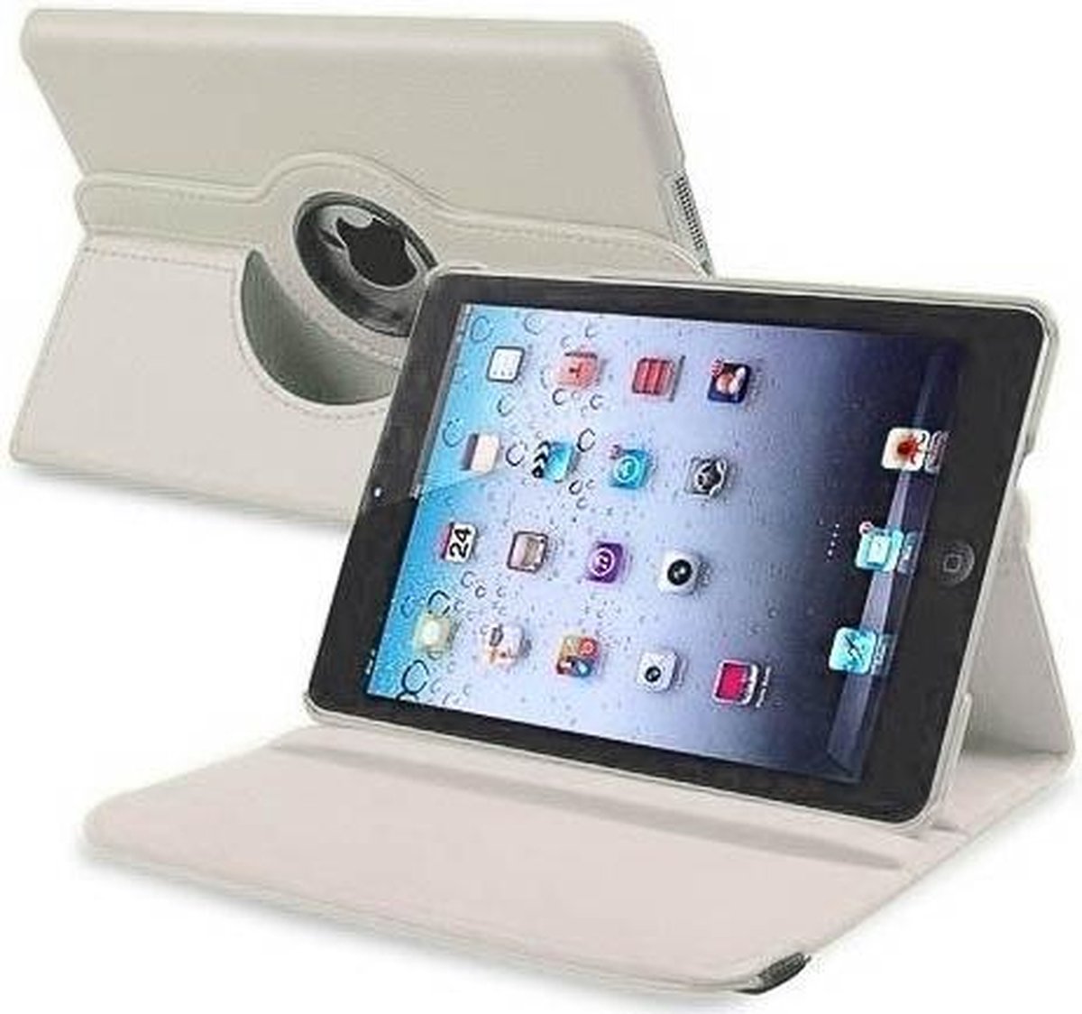 Apple iPad Mini 1, 2, 3 Retina Leather 360 Degree Rotating Case Sleep Wake Wit White