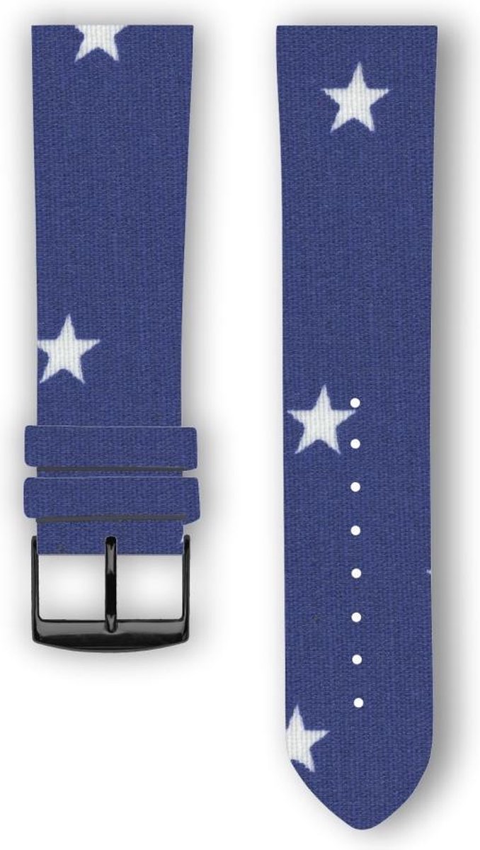 100% katoenen horlogeband met leder (achterzijde) Blue Star 24 mm