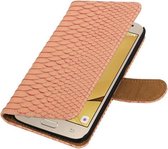 Roze Slang booktype wallet cover hoesje voor Samsung Galaxy J2 2016