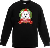 Zwarte kersttrui met een ijsbeer jongens en meisjes - Kerstruien kind 9-11 jaar (134/146)
