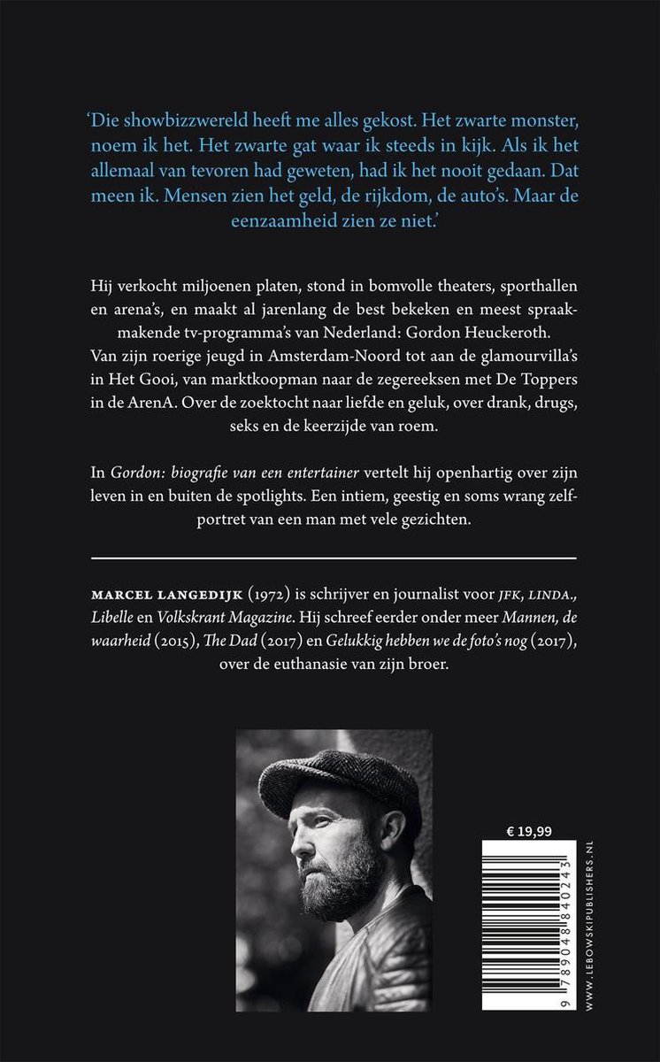 Boekomslag met portret van een man met pet, in het zwart-wit. Titel 'Gordon' en informatie over de biografie.
