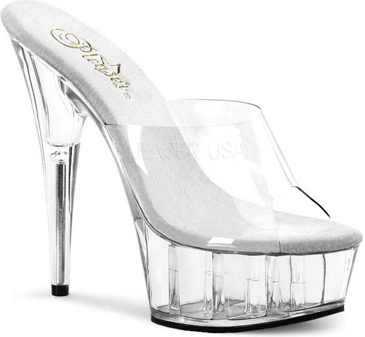 Goedkoopste Delight-601 peeptoe pump with pleatform white clear - (EU 38 = US 8) – Pleaser
