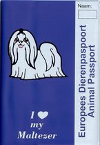 Honden paspoorthoes "I love my Maltezer" voor europees dierenpaspoort langhaar blauw