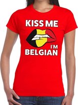 Kiss me I am Belgian t-shirt rood dames XS