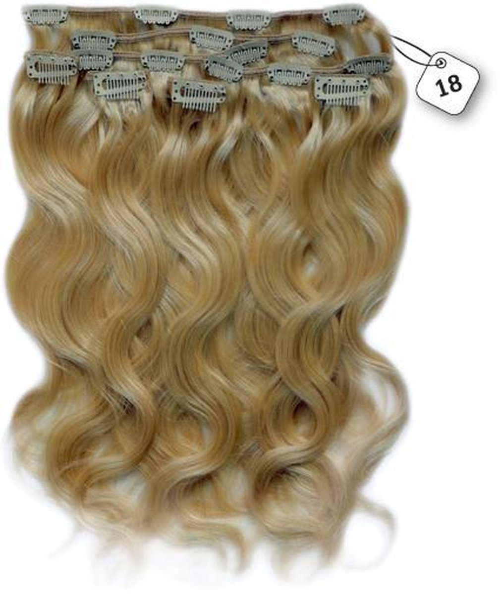 Clip in Extensions, 100% Human Hair, Body Wave, 18 inch, kleur #18 Strawberry Blonde