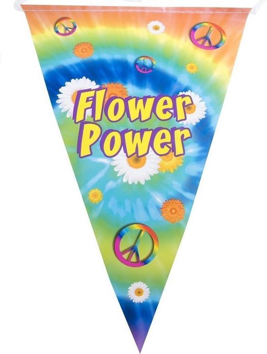 Vlaggenlijn flower power hippie feest decoratie 5 meter - slinger