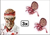 3x Zombie hersenen met verband - Halloween horror thema feest creepy lichaamsdeel