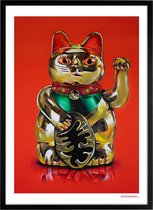 Lucky Cat / Maneki Neko schilderij (Reproductie) 51x71cm