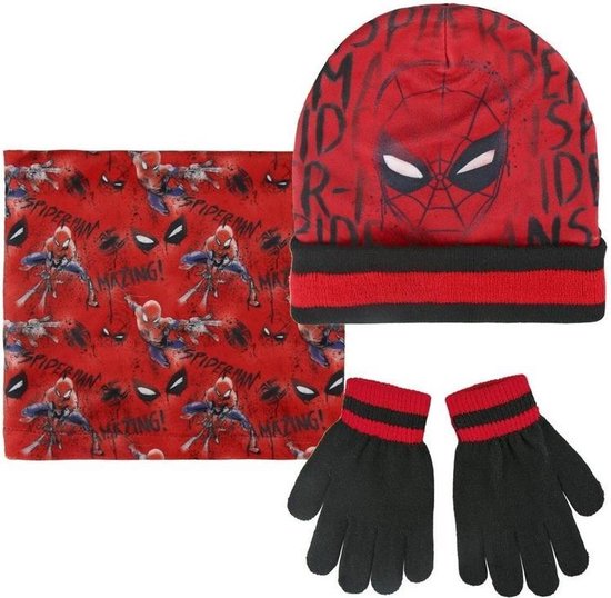 Spiderman winterset rood/zwart voor jongens - muts / handschoenen / sjaal  van Spider-Man | bol.com