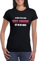 Mijn sexy lingerie zit in de was fun t-shirt dames zwart - Carnaval verkleedkleding XXL
