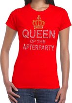 Toppers Rood Queen of the afterparty glitter steentjes t-shirt dames - Officiele Toppers in concert merchandise L