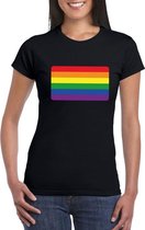 Gay pride t-shirt met Regenboog vlag zwart dames L