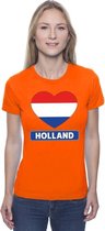 Oranje Holland hart vlag shirt dames - Oranje Koningsdag/ Holland supporter kleding M