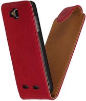 Fuchsia echt leer classic flipcase hoesje voor de Huawei Ascend G700