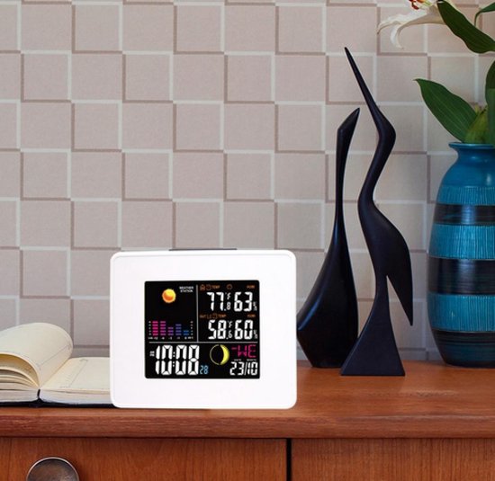 HeQiao Stille bureauklokken, digitale wandklok, eenvoudige grote lcd-wekker met temperatuurkalender voor thuiskantoor (elegant zilver