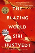 Boek "The Blazing World" van Siri Hustvedt met een rode, gescheurde kaft. "Hustvedt's beste roman tot nu toe, een opwindend werk." - The Washington Post.