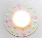 Funnylight kinderlamp XL 49 cm wit LED met smiley sterren - plafonniere met roze glow in the dark sterren