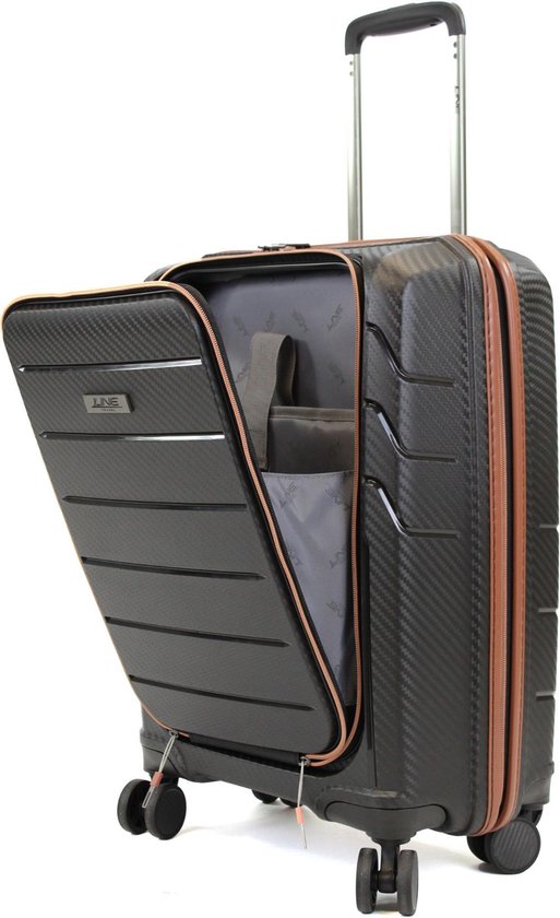 Heel boos handboeien klok Line Belmont 55 - harde handbagage met voorvak - black / cognac | bol.com