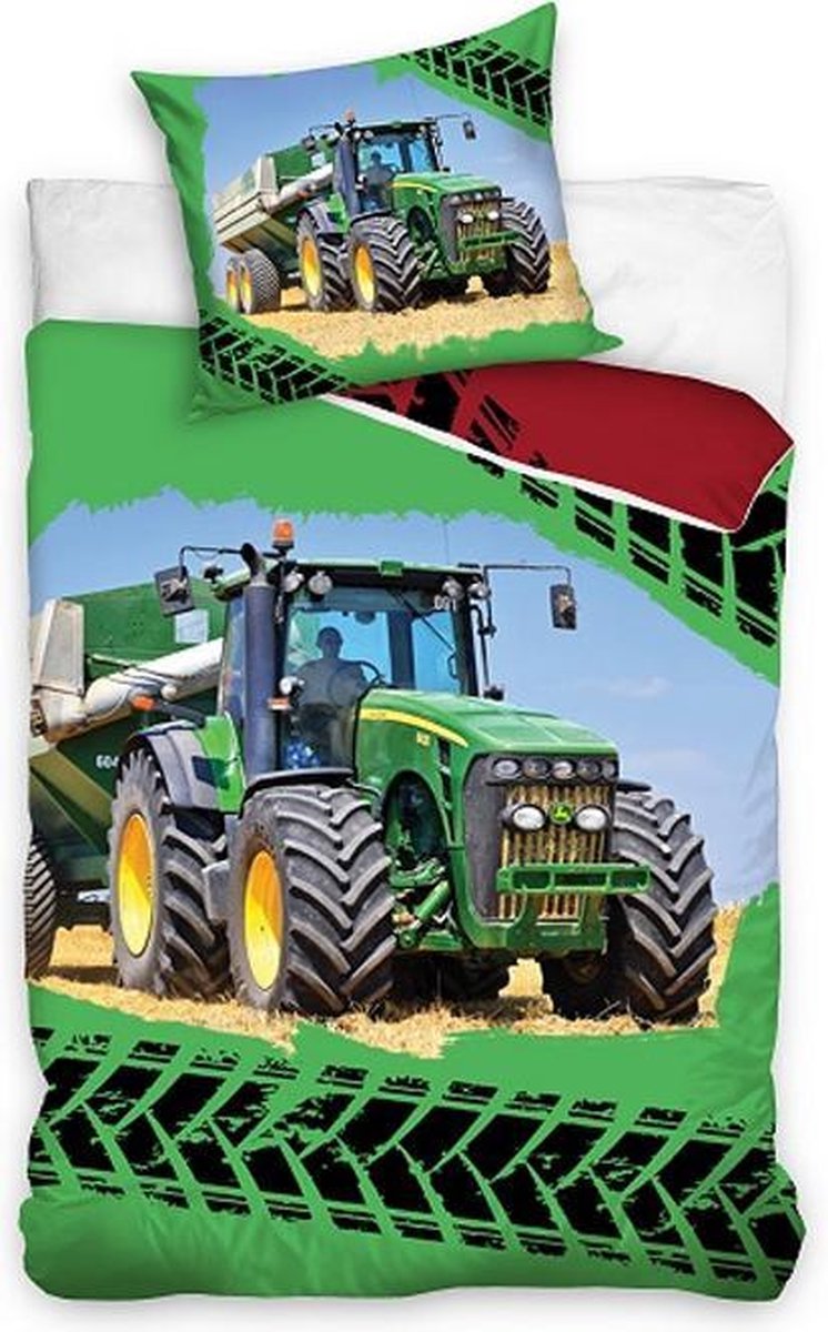 Vierde Recreatie dauw Tractors Dekbedovertrek - Eenpersoons - 140x200 cm - Rood/Groen | bol.com