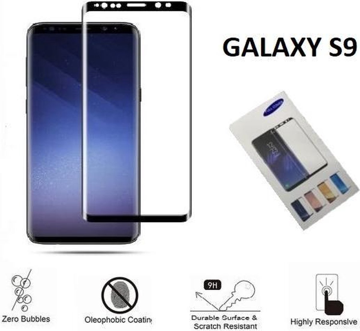Samsung Galaxy S9 3D Glass screenprotector Gehard Glas Bescherming Film