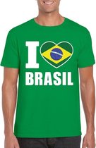 Groen I love Brazilie fan shirt heren XL