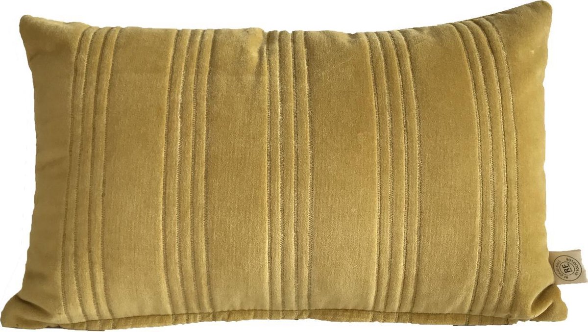 Rocaflor Kussen Rechthoek Velours Fluweel Oker Geel met goud stiksel 50cmx30cm