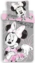 Disney Minnie Mouse Beautiful - Dekbedovertrek - Eenpersoons - 140 x 200 cm -  Grijs, Roze