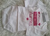 Baby Rompertje meisje met tekst tantes | I have the best aunties  | Lange mouw | wit met roze | maat  74/80