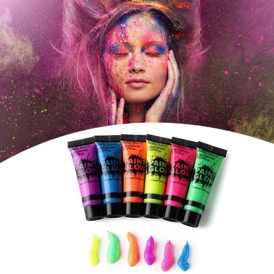 Glow in the dark bodypaint 6 colors bol