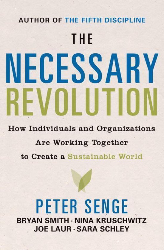 Boek 'The Necessary Revolution' in blauwe en groene letters op een beige achtergrond.
