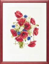Pako Borduurpakket - telpatroon met codekaart - veldboeket klaprozen - 237.100 - voorgesorteerd garen - Aida - 23 x 31 cm - DIY kit