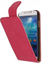 Washed Leer Classic Flipcase Hoesje - Geschikt voor Samsung Galaxy S4 i9500 Roze