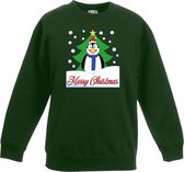 Groene kersttrui pinguin voor kerstboom voor jongens en meisjes - Kerstruien kind 9-11 jaar (134/146)