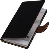 Zwart Echt Leer Booktype Huawei P8 Lite Wallet Cover Hoesje