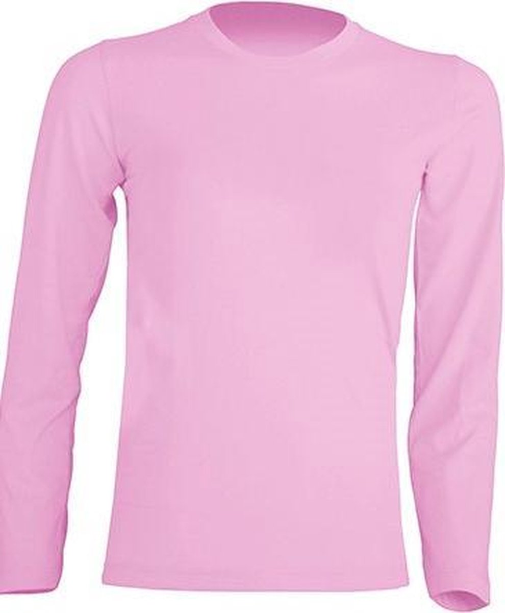 JHK kinder t-shirt lange mouw kleur pink maat 12-14 jaar (152) - Set van 2 stuks
