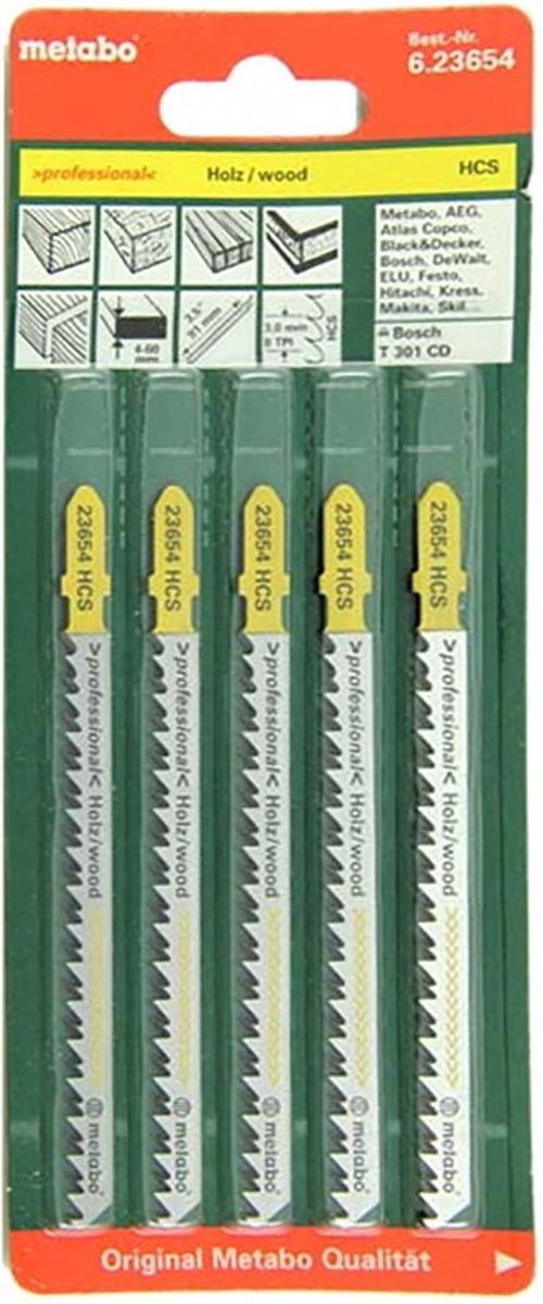Decoupeerzaagbladen fast wood bruikbare lengte 74mm tandsteek 4mm HCS geslepen voor bochten 5st.