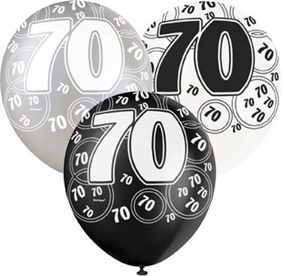 Grijze-witte-zwarte ballonnen 70 jaar - Feestdecoratievoorwerp
