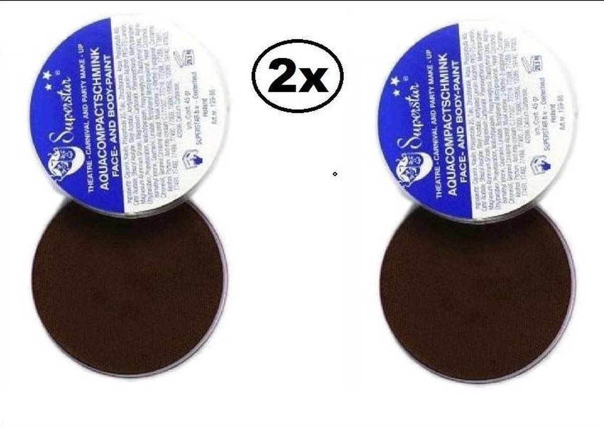 2x Superstar - Schmink - Aqua face & body paint - 45 gram - Donker Bruin - Roetveeg Piet - Sinterklaas