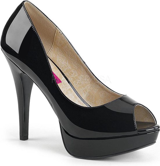 Chloe-01 plateau lak peeptoe pump met stiletto hak zwart - (EU 47 = US 16) - Pleaser Pink Label