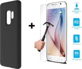 Samsung Galaxy J8 2018 zwart siliconen hoesje + Tempered glass screenprotector - Combo