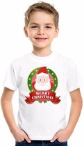 Kerst t-shirt voor kinderen met Kerstman print - wit - jongens en meisjes shirt S (122-128)